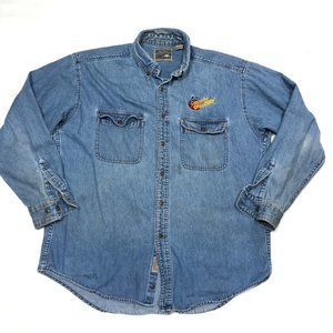 VTG Dunbrooke Upstream Colorado Natl Speedway Blue Denim Button Shirt Mens XL
